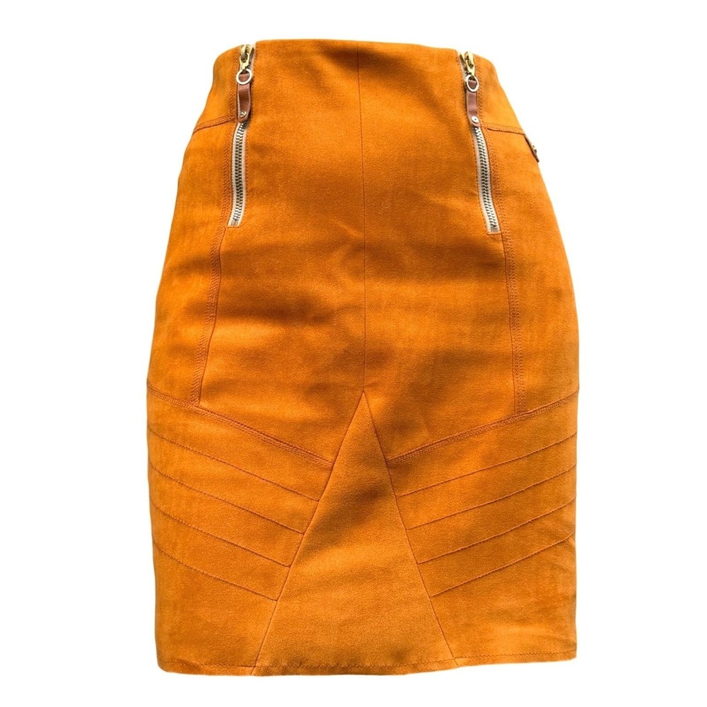 Sportalm Raelyn Faux Suede Pencil Skirt Moto Dark Academia Ochre Orange 6